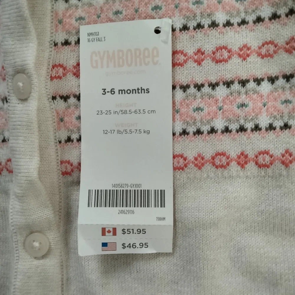 Gymboree Baby Cardigan Sweater Size 3-6 months Ivory Red NWT